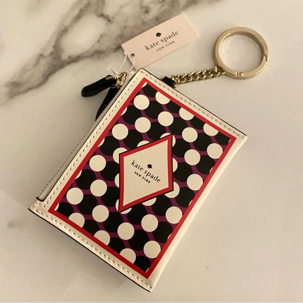 KATE SPADE Lucky Draw Card Coin Purse Key Fob Five of Spades Vegas Gambling